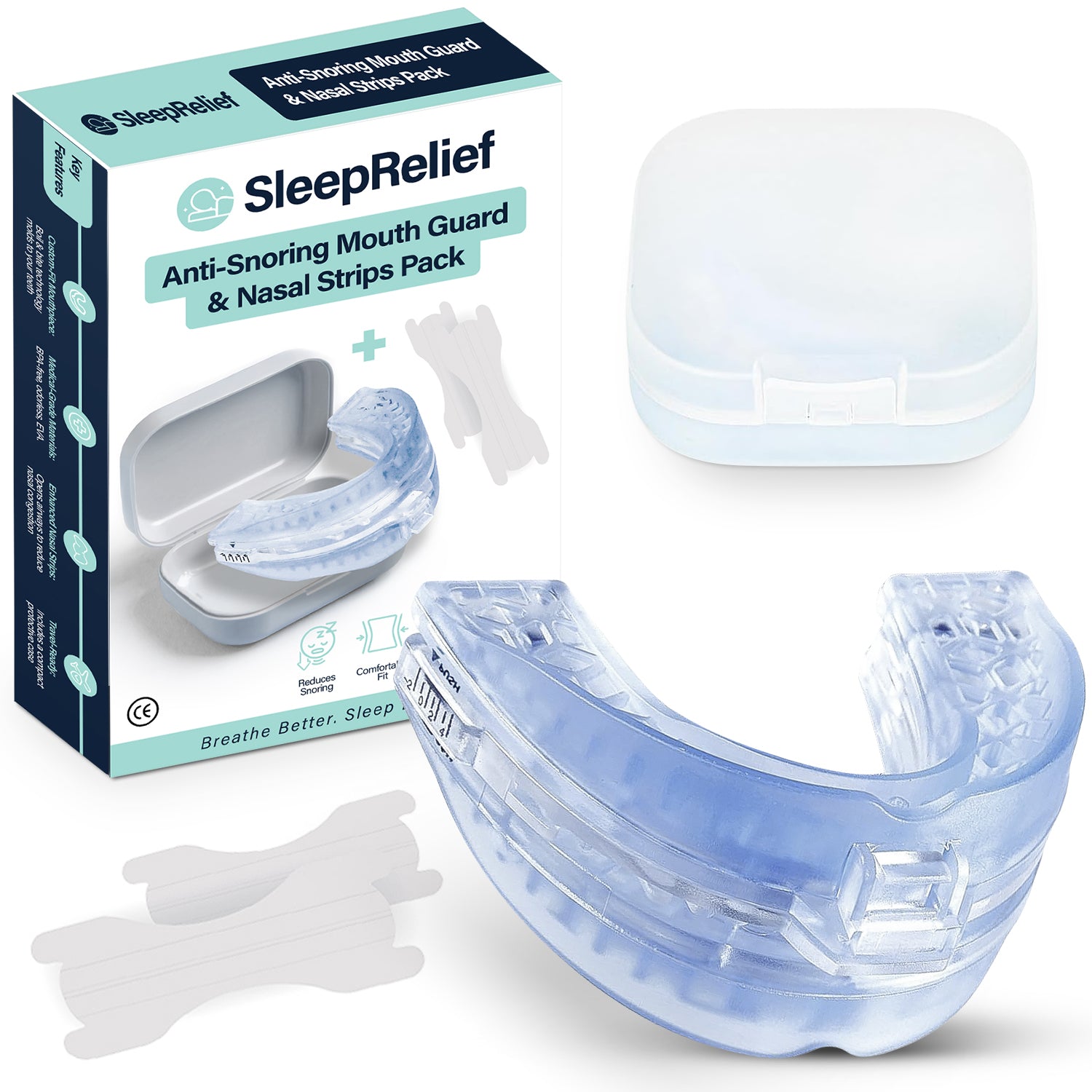Anti Snore Mouth Guard + 30 Days Supply Of Nasal Strips - SleepRelief
