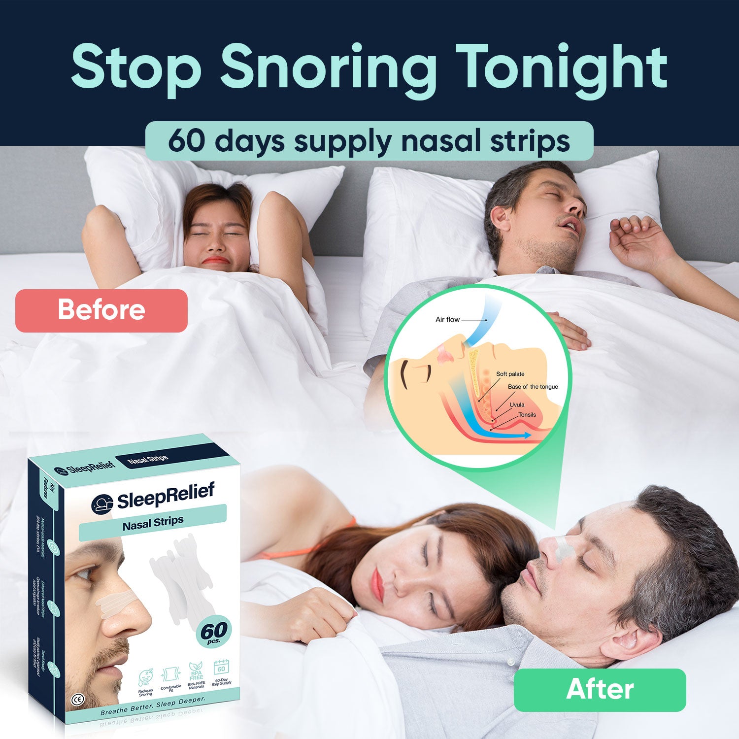 Nasal Strips 60 Days Supply + Travel Box - SleepRelief