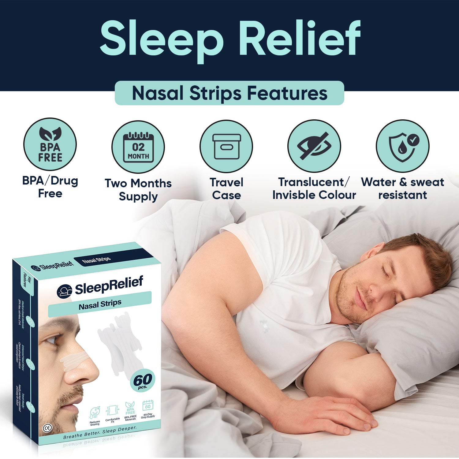 Nasal Strips 60 Days Supply + Travel Box - SleepRelief