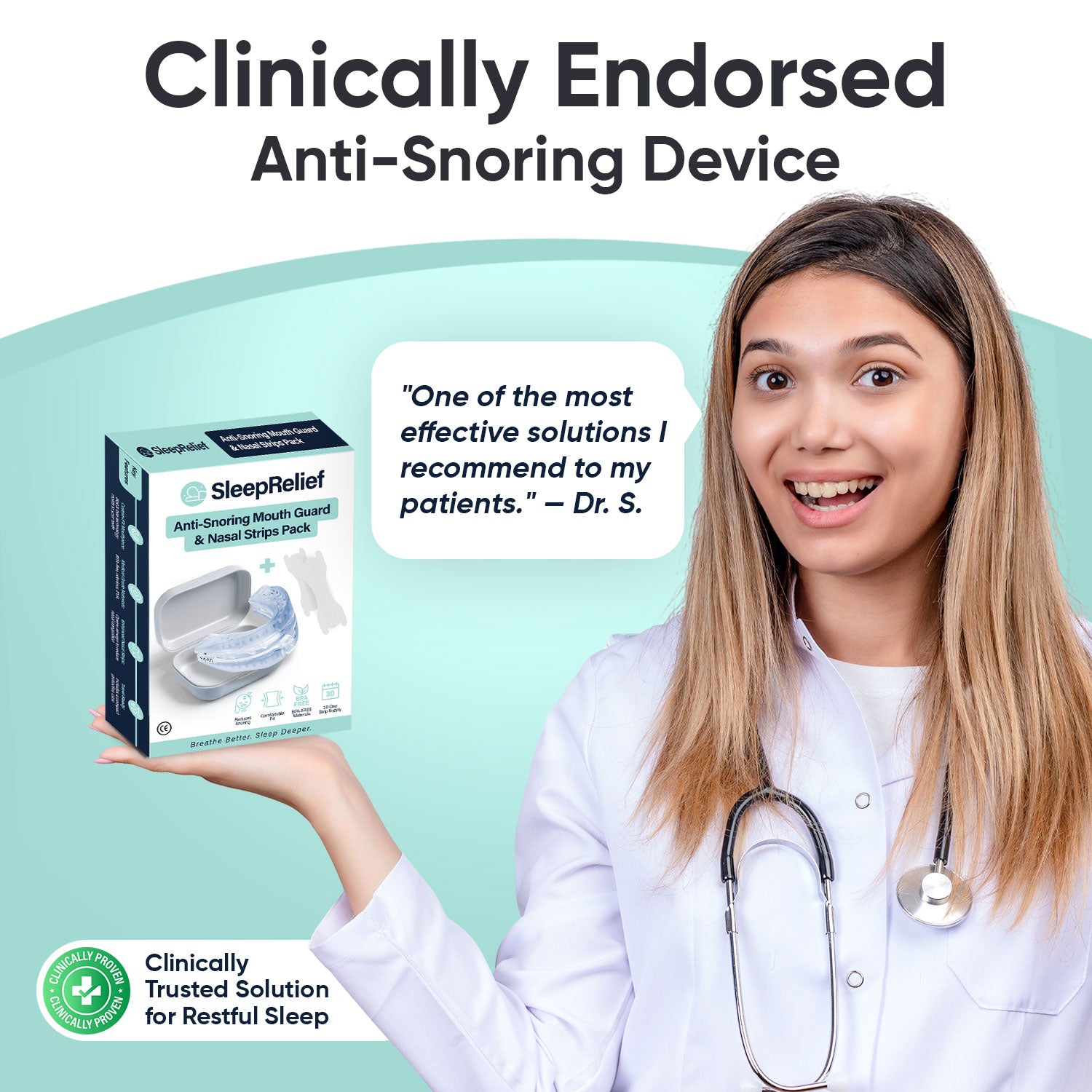 Anti Snore Mouth Guard + 30 Days Supply Of Nasal Strips - SleepRelief