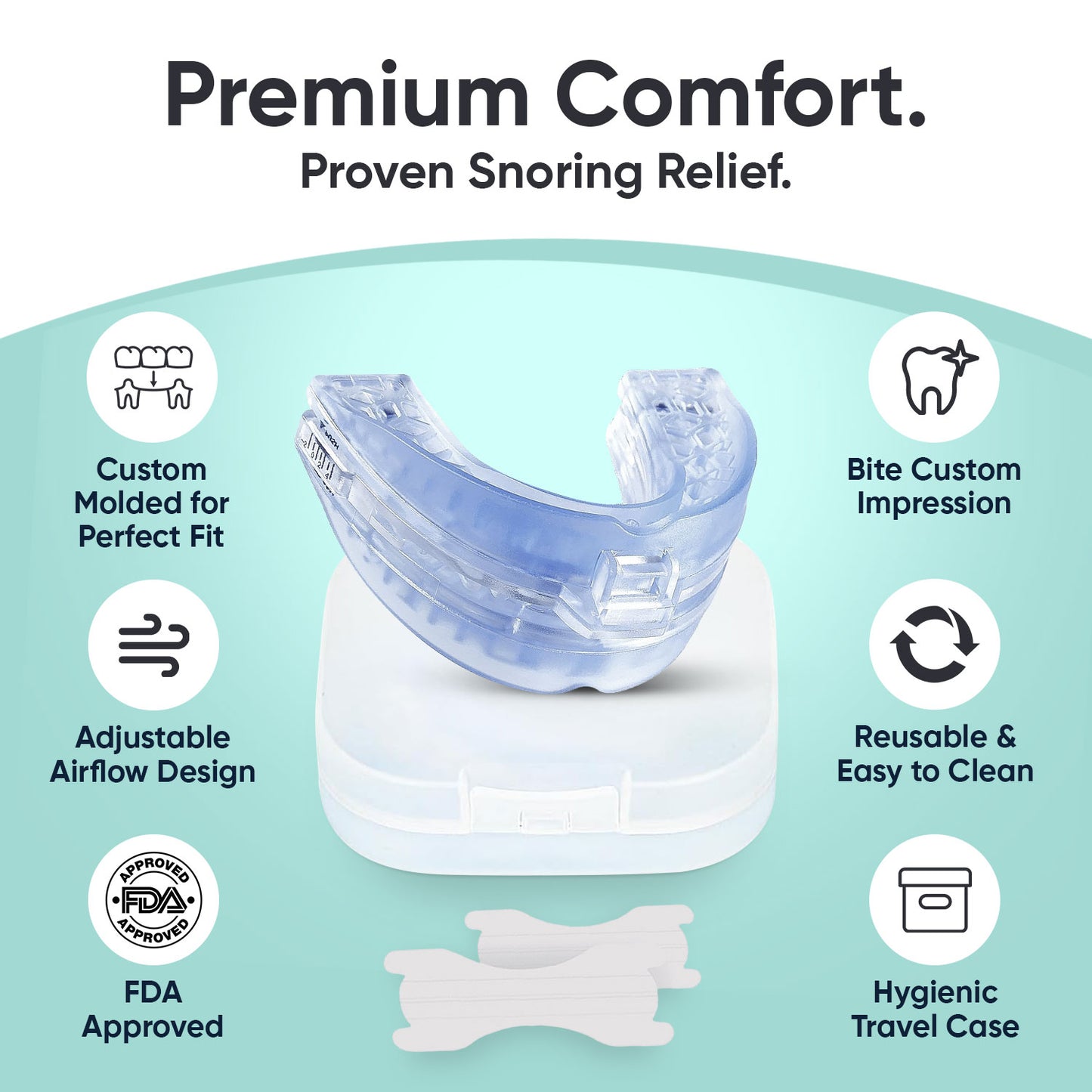 Anti Snore Mouth Guard + 30 Days Supply Of Nasal Strips - SleepRelief