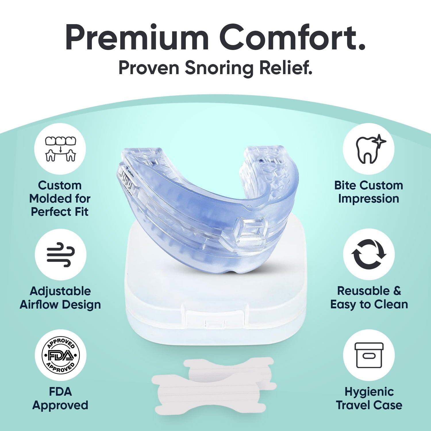 Anti Snore Mouth Guard + 30 Days Supply Of Nasal Strips - SleepRelief